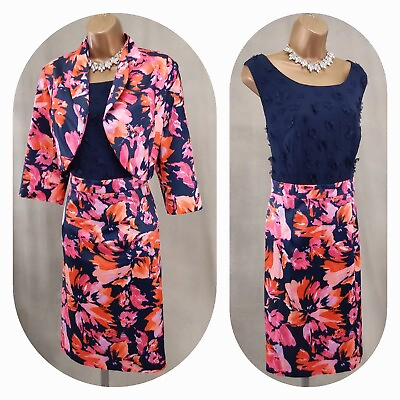 #ad 🌸 KALEIDOSCOPE 🌸 UK 16 Floral Satin Dress amp; Jacket Suit Mother of Bride
