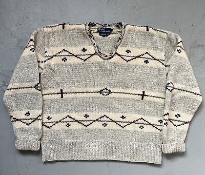 Vintage Polo Ralph Lauren Southwestern Navajo Pattern Hand Knit Wool Sweater L
