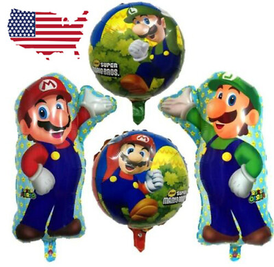 #ad XL SUPER BIG 27#x27;#x27; Super Mario Bros 4 Pcs Helium Balloon Birthday Party FAST USA