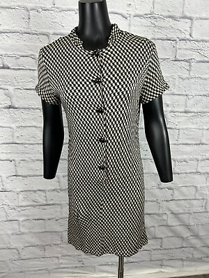 #ad #ad Vintage 60#x27;s Button Front Short Sleeve Houndstooth Sheath Dress Women#x27;s Sz Large