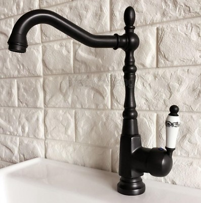Black Oil Rubbed Brass Ceramic handle Kitchen Sink Faucet Mixer Basin Tap Pnf385