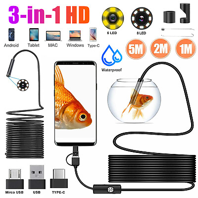 #ad 6 8LED HD Snake Endoscope Borescope Inspection Camera for USB Type C Android PC
