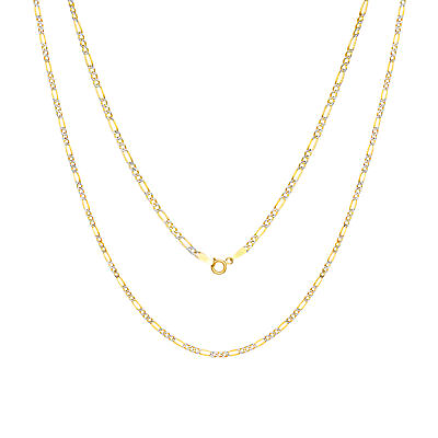 #ad 10K Yellow Gold Womens 2mm Diamond Cut White Pave Figaro Link Chain Necklace 16quot;