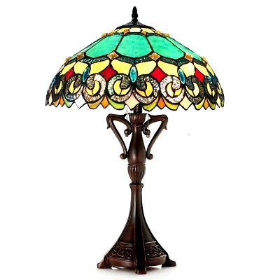 #ad Tiffany Style Stained Glass Table Lamp with Victorian Design Shade