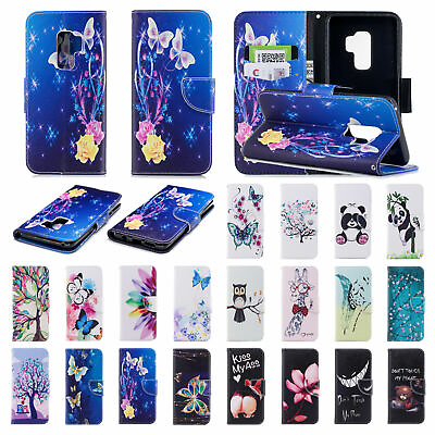 For Samsung Galaxy S8 S9 Plus Wallet Flip Magnetic Pattern Stand Slim Case Cover