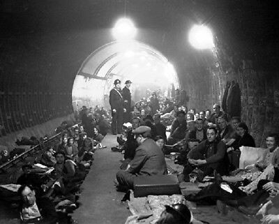 German Bomb Raid Shelter Underground Train Station London 8x10 WWII Photo 531a