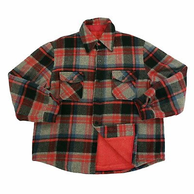 #ad Vintage 60s 70s Sears Sportswear Wool Blend Lined Shirt Jacket Plaid Flannel 44R