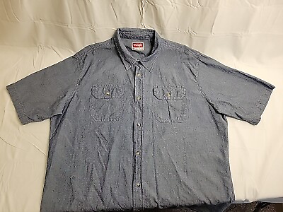 #ad Wrangler Premium Quality Shirt Men#x27;s XLT Blue Short Sleeve 100% Cotton