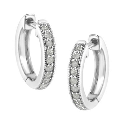 #ad 1 4 Cttw Diamond Round Cut 10K White Gold Shared Prong Set Beaded Hoop Earrings