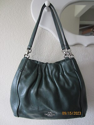 Coach Maya Beautiful Dark Green Pebbled Leather Shoulder Bag 2 Straps *NEAR MINT