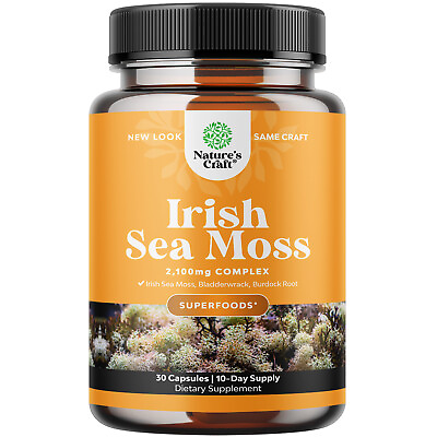 Organic Irish Sea Moss Capsules Bladderwrack Capsules with Burdock Root