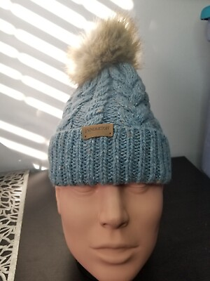 Adult Pendleton Wool Blend Blue Cable Hat Beanie Pom Pom