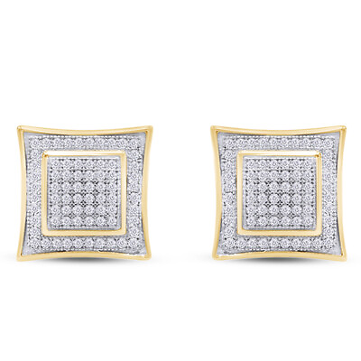#ad Mens Square Kite Stud Earrings Simulated Diamond 14k White Gold Plated Silver