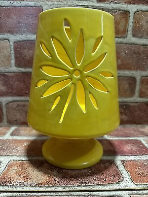 #ad #ad Vintage Ceramic Yellow Luminary Handmade Candle Votive 1980#x27;s Hand Painted ✅