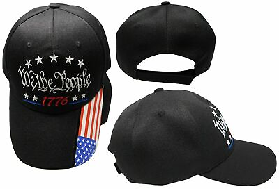 #ad We The People 1776 Black USA Flag On Bill Adjustable Embroidered Cap Hat