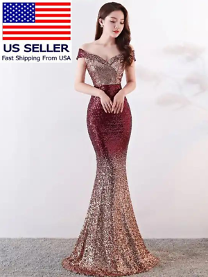 #ad Elegant Glitter Gradual Change Sequin Slim Mermaid Evening Gown Prom Dress