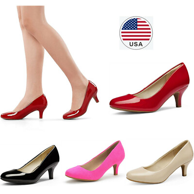 #ad Women Low Heel Pump Shoes Round Toe Stilettos Slip on Wedding Party Dress Shoes