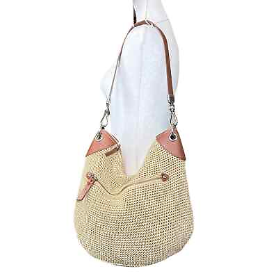 #ad The Sak Indio Crochet Hobo Shoulder Bag Purse Style 107638 Tan Brown