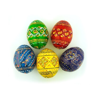 Wooden Hand Painted Ukrainian Pysanky Easter Eggs Pysanki Easter SET OF 5 EGGS