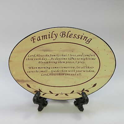 Ceramic Plaque Family Blessing Oval Plate W Small Stand