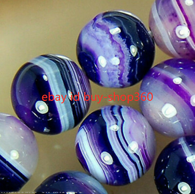 #ad #ad Natural AAA 6 8 10 12 14mm Purple Striped Agate Gemstone Round Loose Bead 15#x27;#x27;