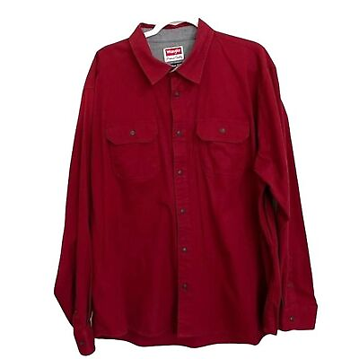 #ad Wrangler Comfort Flex Premium Quality Shirt Men#x27;s 2XL Red Button Up Cotton Work