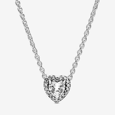 #ad Brand Authentic 100% 925 Silver Elevated Heart Collier Necklace 398425C01 45CM