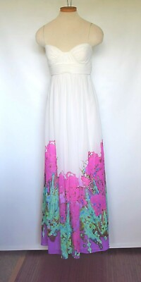 #ad AIDAN MATTOX White Pink Flower Spaghetti St Evening Gown Long Dress Size 6 8