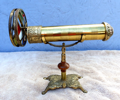 #ad #ad Brass Kaleidoscope amp; Stand Double Stained Glass Wheels Vintage quot;READquot;