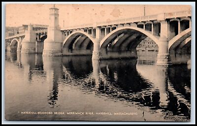 #ad Postcard Haverhill Bradford Bridge Merrimack River Haverhill MA B48