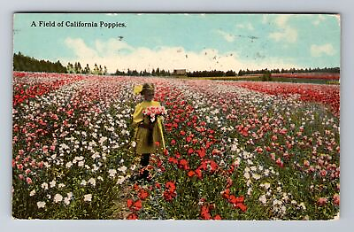 #ad #ad A Field Of California Poppies Child Antique Vintage c1915 Postcard