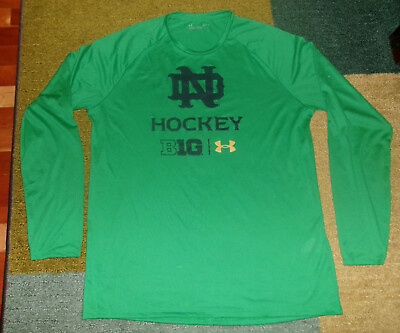 #ad NOTRE DAME Fighting Irish HOCKEY Under Armour GREEN LONG SLEEVED Workout SHIRT L
