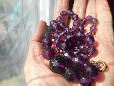 #ad Antique amethyst crystals graduated faceted necklace