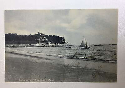 #ad Swampcott MA Sailboat In Harbor Real Photo Postcard 1908 P274