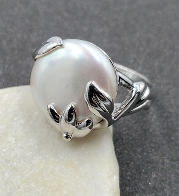 #ad Honora Cultured 14.0mm Coin Pearl Vine Design Sterling Silver Ring Sz 9.25 VIDEO