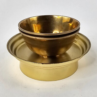 #ad Pair of Brass Bowls and Raised Tray