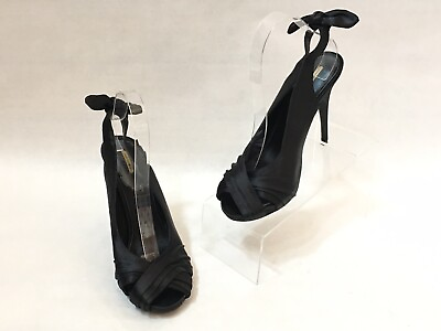 #ad Black Satin Peep Toe Stiletto Heels Bow Max Studio Esthera Women#x27;s Size 8 1 2 M