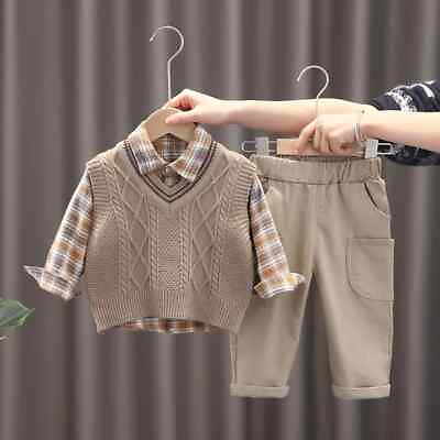 #ad Kids Spring Clothing Sets Sweater Vest 3pcs Toddler Pants Children Set Suit