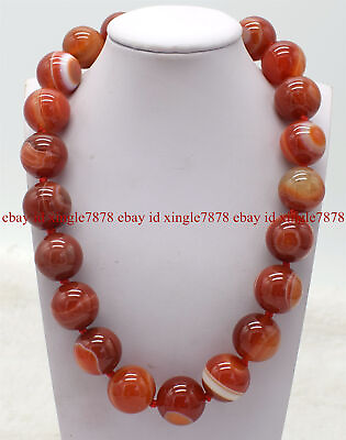 #ad Genuine 6mm 20mm Natural Red Striped Agate Gemstone Round Beads Necklace 20quot; AAA