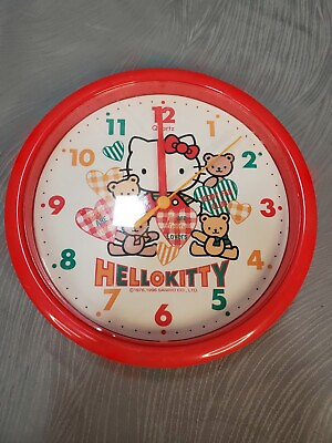 Vintage 1996 HELLO KITTY Sanrio Quartz Wall Clock Teddy Fan Club TESTED