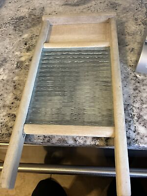 Antique Wood and Glass Ribbed Wash Board 18 x 9