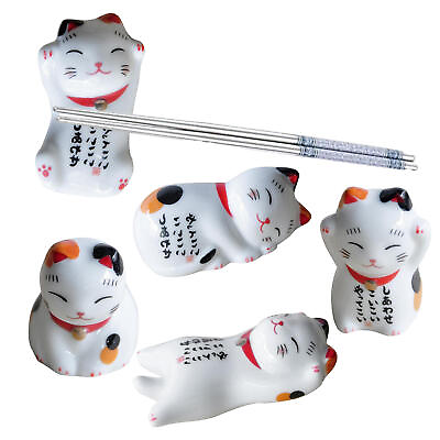 #ad Japanese Lucky Cat Chopstick Rest Mat Spoon Fork Pen Rack Knife Holder Flatware