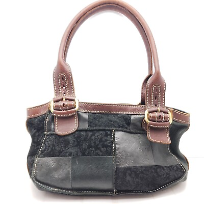 #ad FOSSIL 75082 Vintage Suede amp; Leather Patchwork Handbag Bag Purse Tot Black