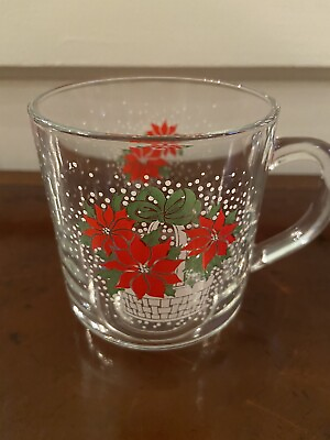 #ad Luminarc Glass Christmas Coffee Cup Mug Poinsettia Basket Holiday Winter Floral