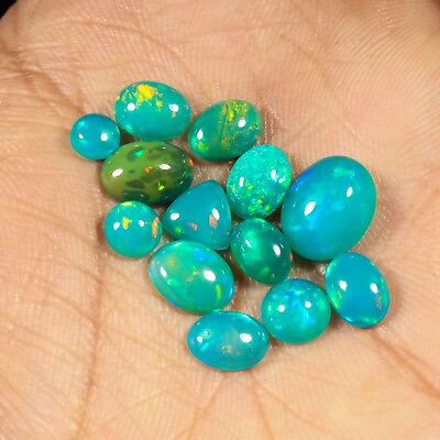 #ad Natural Ethiopian Green Opal Cabochon Lot Fire Opal Making Jewelry Mix Shape