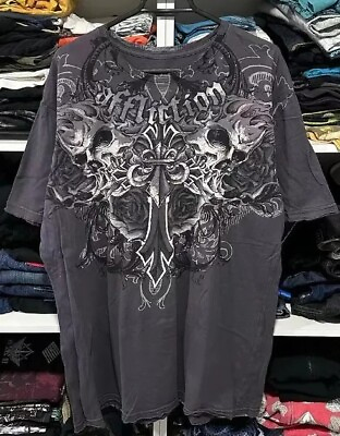 #ad Affliction Style Retro Gothic Skull Vintage T shirt Men#x27;s Clothes Fashion short