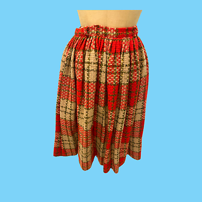 #ad #ad Vintage 70s Red Tan Plaid Pleated Thick Wool Skirt