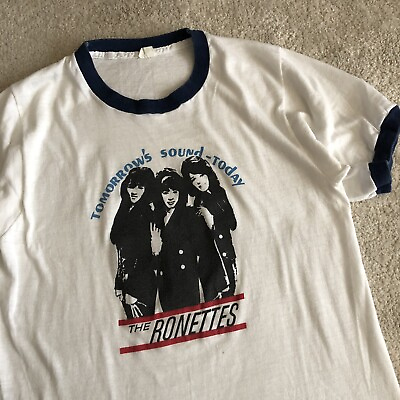 #ad Vintage 60s The Ronettes Ronnie Spector Band Ringer Tee Shirt Small