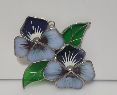 Vintage Stained Glass Hand Painted Sun Catcher Pansies 5#x27;#x27;
