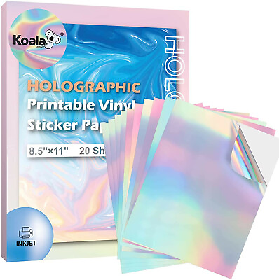 Koala Holographic Sticker Paper for Inkjet Printer 20 Sheets Printable Vinyl